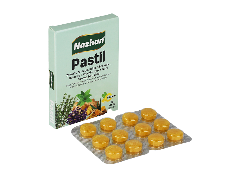 Nazhan Zencefil, Zerdeçal, Kekik, Tıbbi Nane, Hatmi Ve C Vitamini İçeren Pastil Takviye Edici Gıda